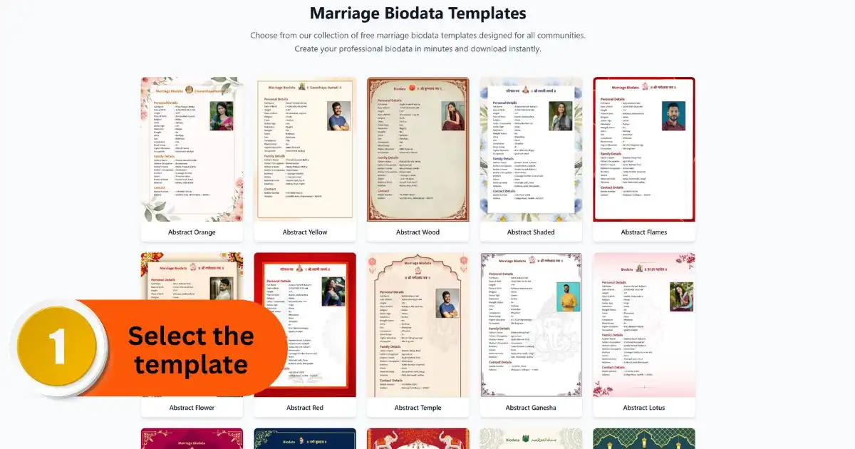 Step 1 - Choose a biodata template